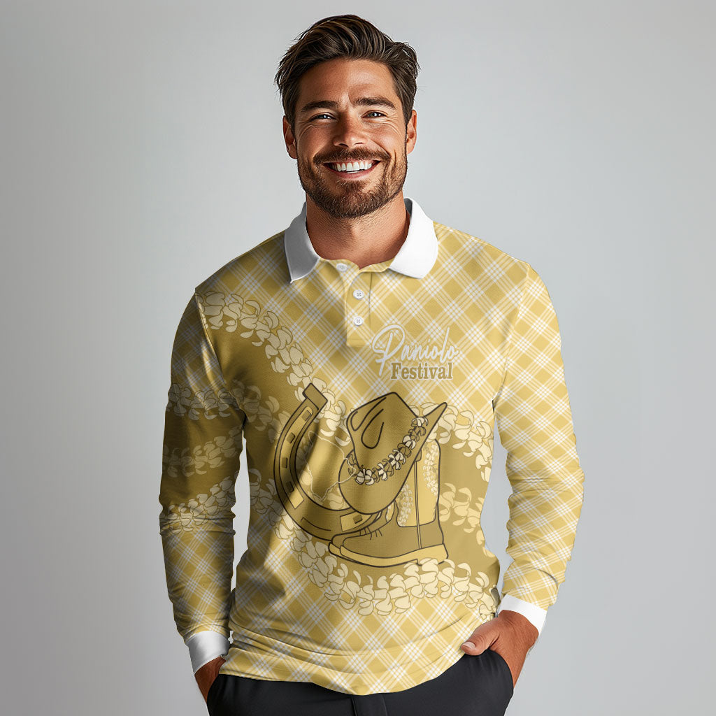 Melemele Hawaii Cowboy Palaka Motifs Personalised Long Sleeve Polo Shirt Paniolo Festival Puakenikeni Lei LT14 - Polynesian Pride
