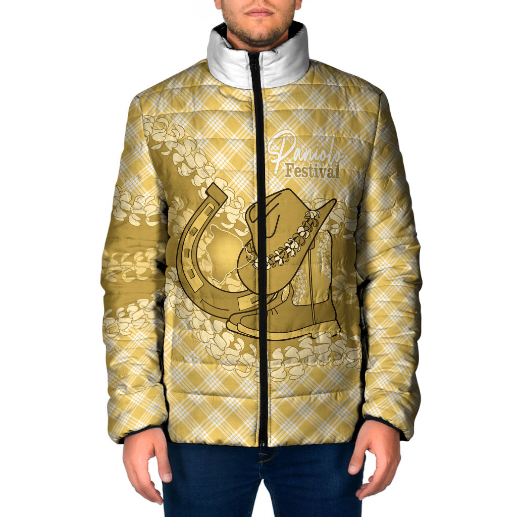 Melemele Hawaii Cowboy Palaka Motifs Personalised Padded Jacket Paniolo Festival Puakenikeni Lei LT14 Men Yellow - Polynesian Pride