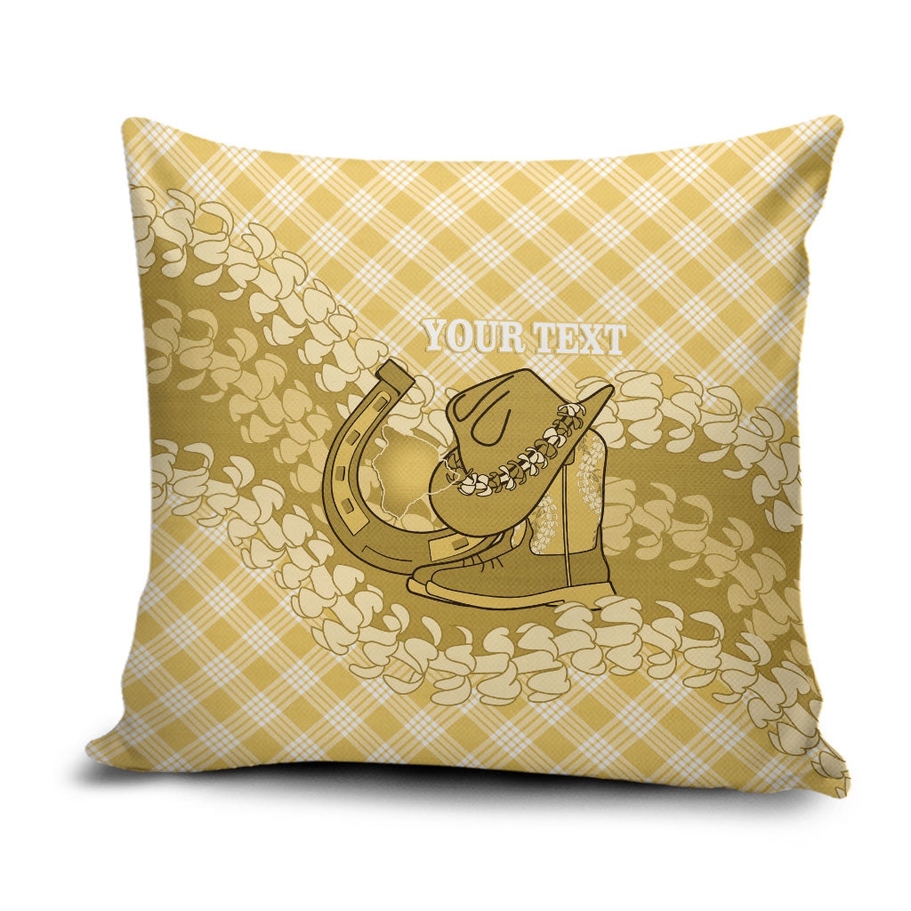 Melemele Hawaii Cowboy Palaka Motifs Personalised Pillow Cover Paniolo Festival Puakenikeni Lei LT14 Yellow - Polynesian Pride