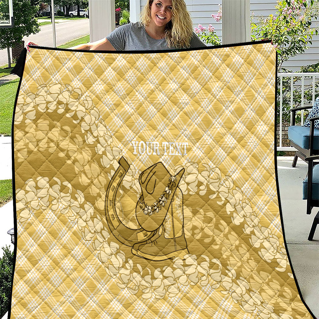 Melemele Hawaii Cowboy Palaka Motifs Personalised Quilt Paniolo Festival Puakenikeni Lei LT14 Yellow - Polynesian Pride