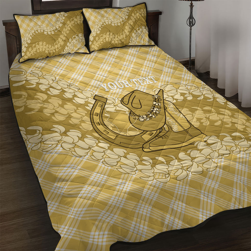 Melemele Hawaii Cowboy Palaka Motifs Personalised Quilt Bed Set Paniolo Festival Puakenikeni Lei LT14 Yellow - Polynesian Pride