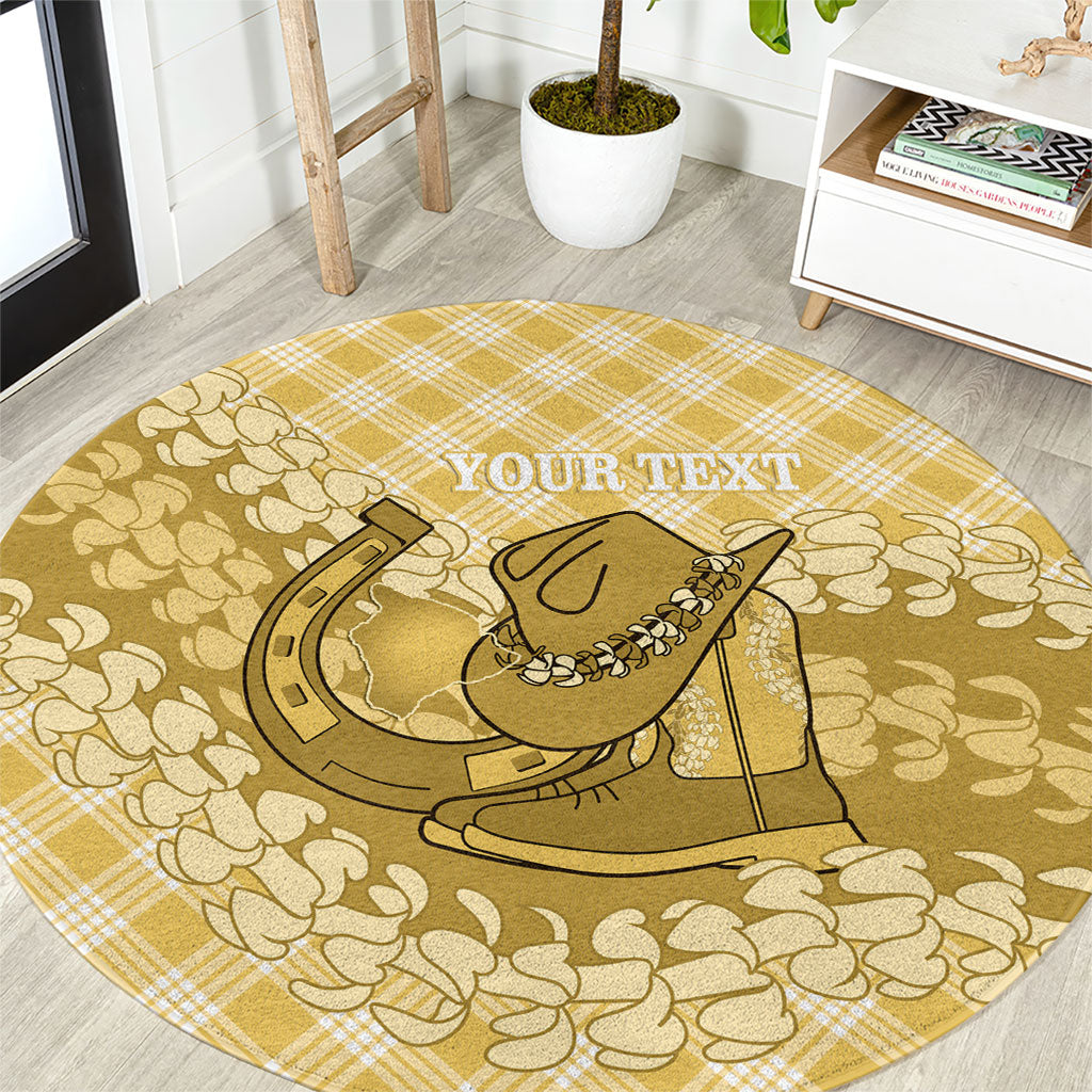 Melemele Hawaii Cowboy Palaka Motifs Personalised Round Carpet Paniolo Festival Puakenikeni Lei LT14 Yellow - Polynesian Pride
