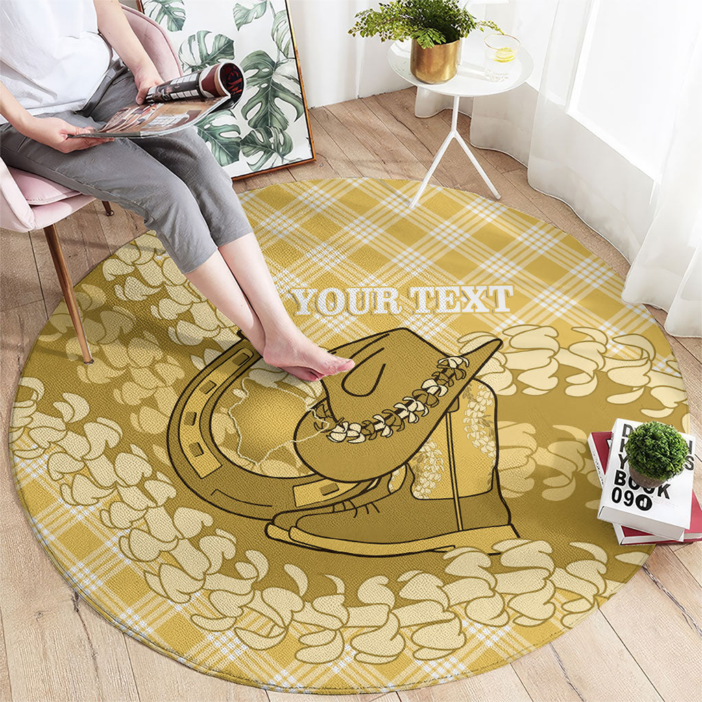 Melemele Hawaii Cowboy Palaka Motifs Personalised Round Carpet Paniolo Festival Puakenikeni Lei LT14 - Polynesian Pride