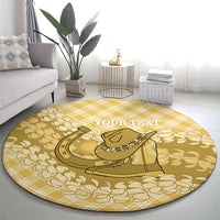 Melemele Hawaii Cowboy Palaka Motifs Personalised Round Carpet Paniolo Festival Puakenikeni Lei LT14 - Polynesian Pride