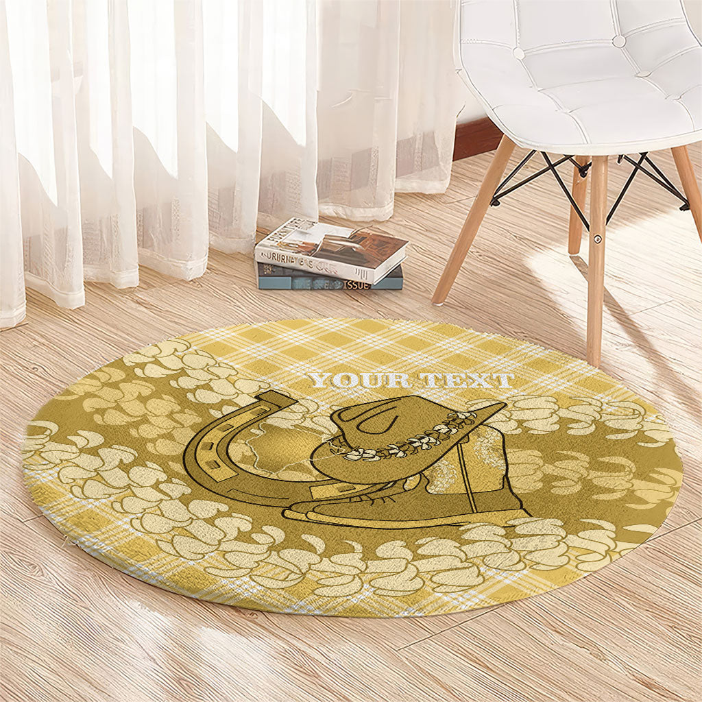 Melemele Hawaii Cowboy Palaka Motifs Personalised Round Carpet Paniolo Festival Puakenikeni Lei LT14 - Polynesian Pride