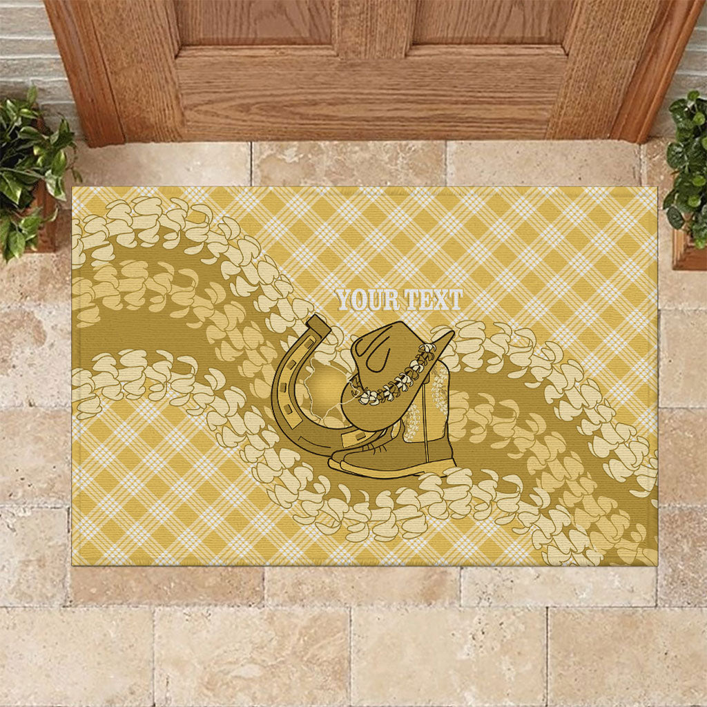 Melemele Hawaii Cowboy Palaka Motifs Personalised Rubber Doormat Paniolo Festival Puakenikeni Lei LT14 Yellow - Polynesian Pride