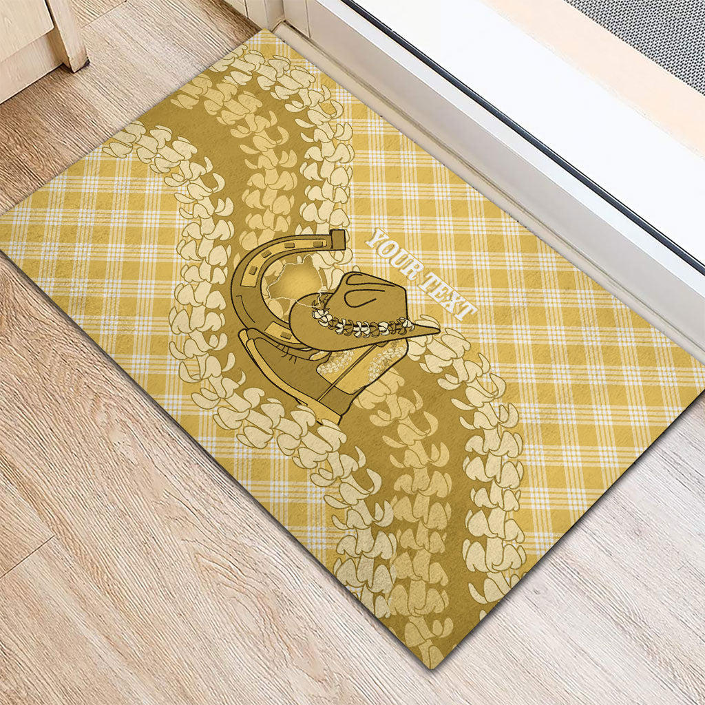 Melemele Hawaii Cowboy Palaka Motifs Personalised Rubber Doormat Paniolo Festival Puakenikeni Lei LT14 - Polynesian Pride