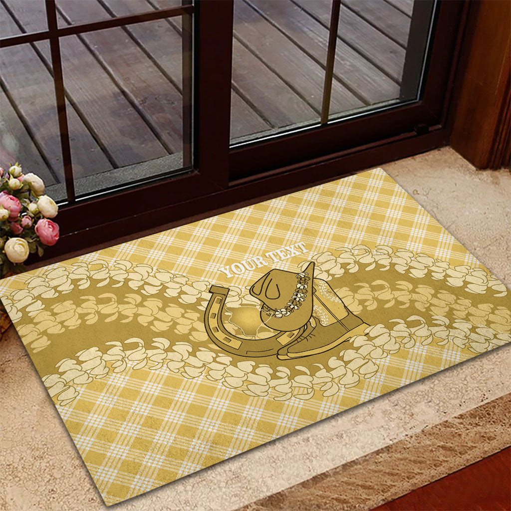 Melemele Hawaii Cowboy Palaka Motifs Personalised Rubber Doormat Paniolo Festival Puakenikeni Lei LT14 - Polynesian Pride