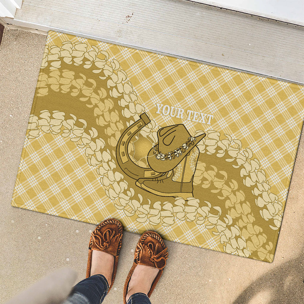 Melemele Hawaii Cowboy Palaka Motifs Personalised Rubber Doormat Paniolo Festival Puakenikeni Lei LT14 - Polynesian Pride