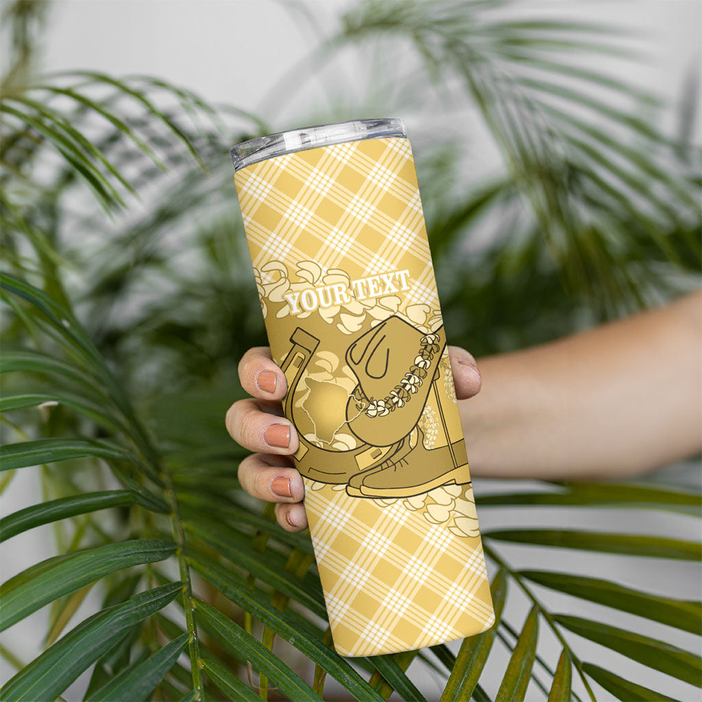 Melemele Hawaii Cowboy Palaka Motifs Personalised Skinny Tumbler Paniolo Festival Puakenikeni Lei LT14 - Polynesian Pride