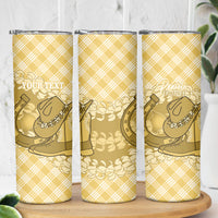 Melemele Hawaii Cowboy Palaka Motifs Personalised Skinny Tumbler Paniolo Festival Puakenikeni Lei LT14 - Polynesian Pride