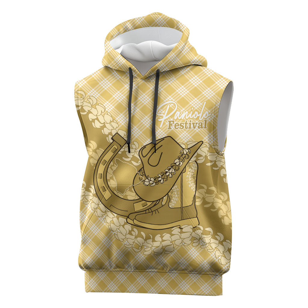Melemele Hawaii Cowboy Palaka Motifs Personalised Sleeveless Hoodie Paniolo Festival Puakenikeni Lei LT14 Yellow - Polynesian Pride