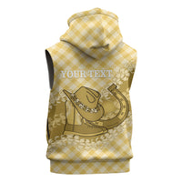 Melemele Hawaii Cowboy Palaka Motifs Personalised Sleeveless Hoodie Paniolo Festival Puakenikeni Lei LT14 - Polynesian Pride