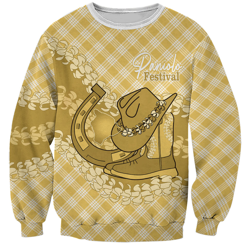 Melemele Hawaii Cowboy Palaka Motifs Personalised Sweatshirt Paniolo Festival Puakenikeni Lei LT14 Unisex Yellow - Polynesian Pride