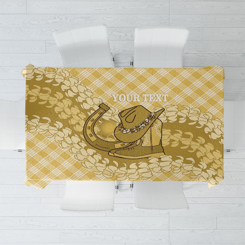 Melemele Hawaii Cowboy Palaka Motifs Personalised Tablecloth Paniolo Festival Puakenikeni Lei LT14 Yellow - Polynesian Pride