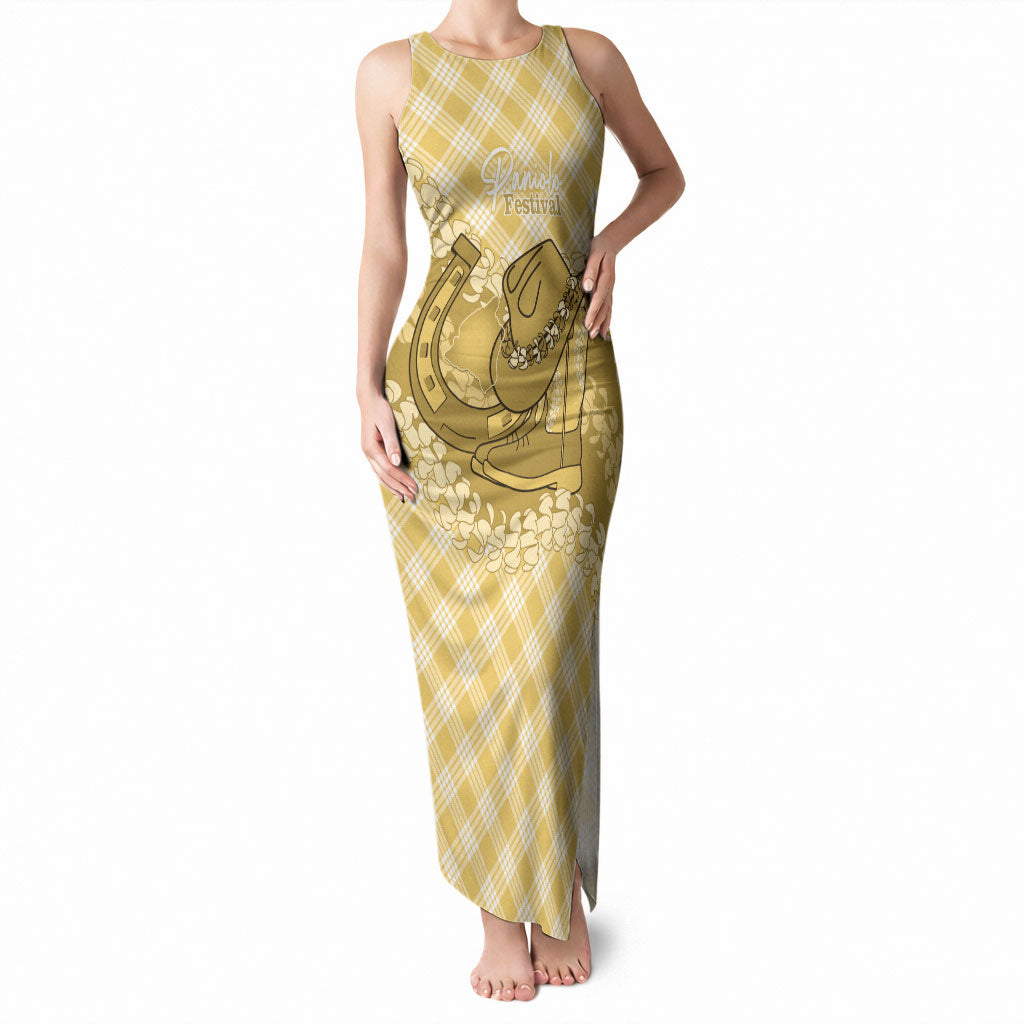 Melemele Hawaii Cowboy Palaka Motifs Personalised Tank Maxi Dress Paniolo Festival Puakenikeni Lei LT14 Women Yellow - Polynesian Pride