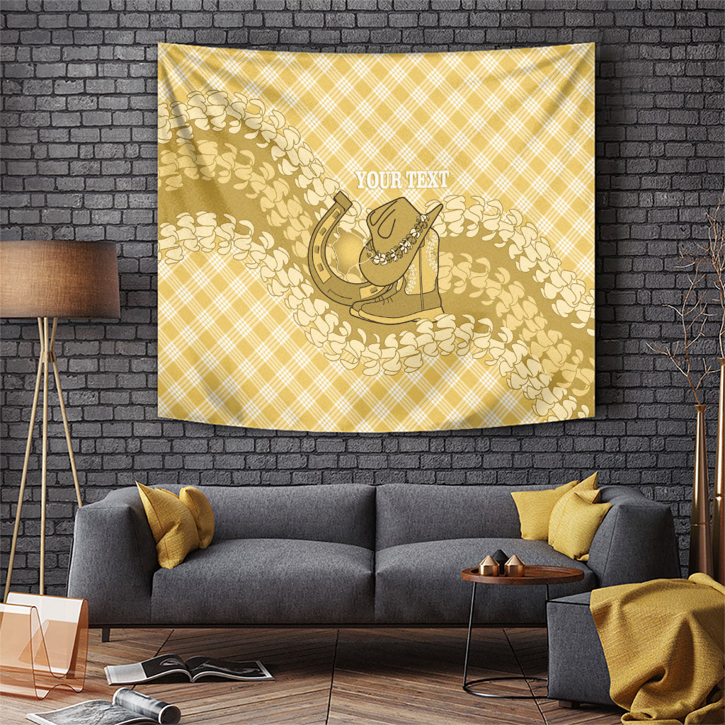Melemele Hawaii Cowboy Palaka Motifs Personalised Tapestry Paniolo Festival Puakenikeni Lei LT14 Yellow - Polynesian Pride