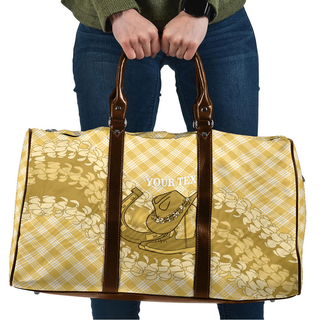 Melemele Hawaii Cowboy Palaka Motifs Personalised Travel Bag Paniolo Festival Puakenikeni Lei LT14 Yellow - Polynesian Pride