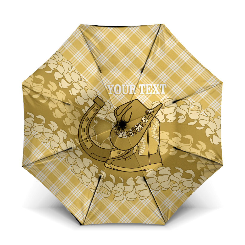 Melemele Hawaii Cowboy Palaka Motifs Personalised Umbrella Paniolo Festival Puakenikeni Lei LT14 One Size Folded 11.42 inch Opened Diameter 37.4 inch Yellow - Polynesian Pride