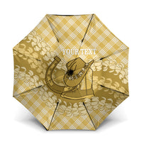 Melemele Hawaii Cowboy Palaka Motifs Personalised Umbrella Paniolo Festival Puakenikeni Lei LT14 One Size Folded 11.42 inch Opened Diameter 37.4 inch Yellow - Polynesian Pride