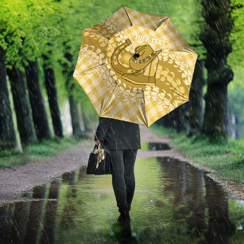 Melemele Hawaii Cowboy Palaka Motifs Personalised Umbrella Paniolo Festival Puakenikeni Lei LT14 - Polynesian Pride