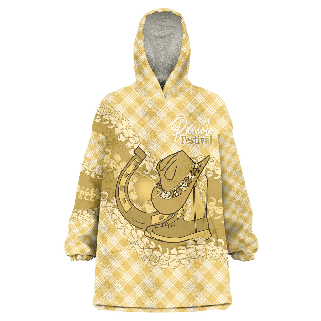 Melemele Hawaii Cowboy Palaka Motifs Personalised Wearable Blanket Hoodie Paniolo Festival Puakenikeni Lei LT14 One Size Yellow - Polynesian Pride