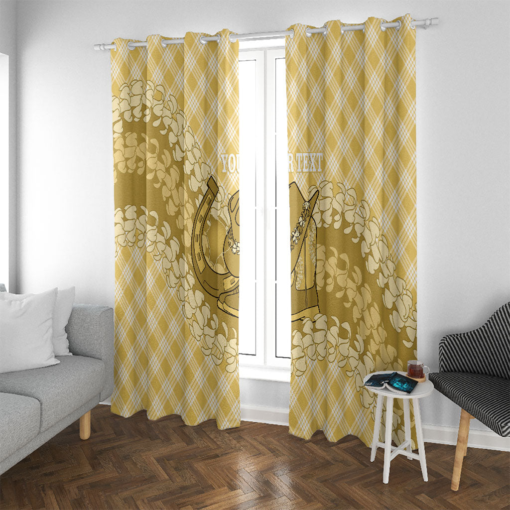 Melemele Hawaii Cowboy Palaka Motifs Personalised Window Curtain Paniolo Festival Puakenikeni Lei LT14 With Grommets Yellow - Polynesian Pride