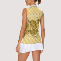 Melemele Hawaii Cowboy Palaka Motifs Personalised Women Sleeveless Polo Shirt Paniolo Festival Puakenikeni Lei LT14 - Polynesian Pride