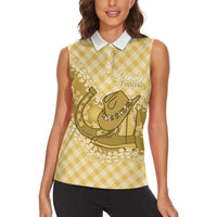 Melemele Hawaii Cowboy Palaka Motifs Personalised Women Sleeveless Polo Shirt Paniolo Festival Puakenikeni Lei LT14 - Polynesian Pride