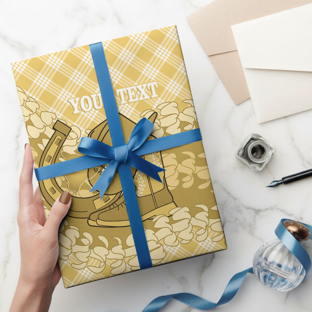 Melemele Hawaii Cowboy Palaka Motifs Personalised Wrapping Paper Paniolo Festival Puakenikeni Lei LT14 - Polynesian Pride