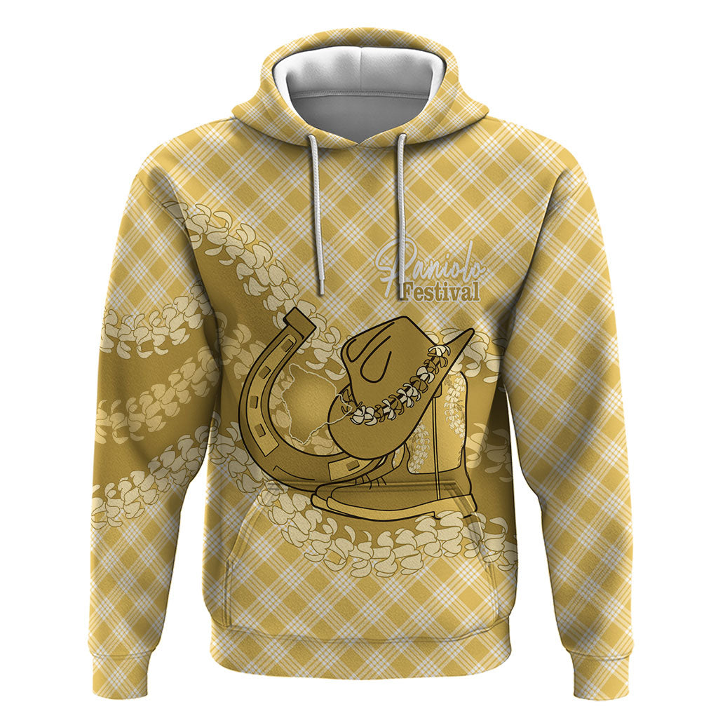 Melemele Hawaii Cowboy Palaka Motifs Personalised Zip Hoodie Paniolo Festival Puakenikeni Lei LT14 Pullover Hoodie Yellow - Polynesian Pride