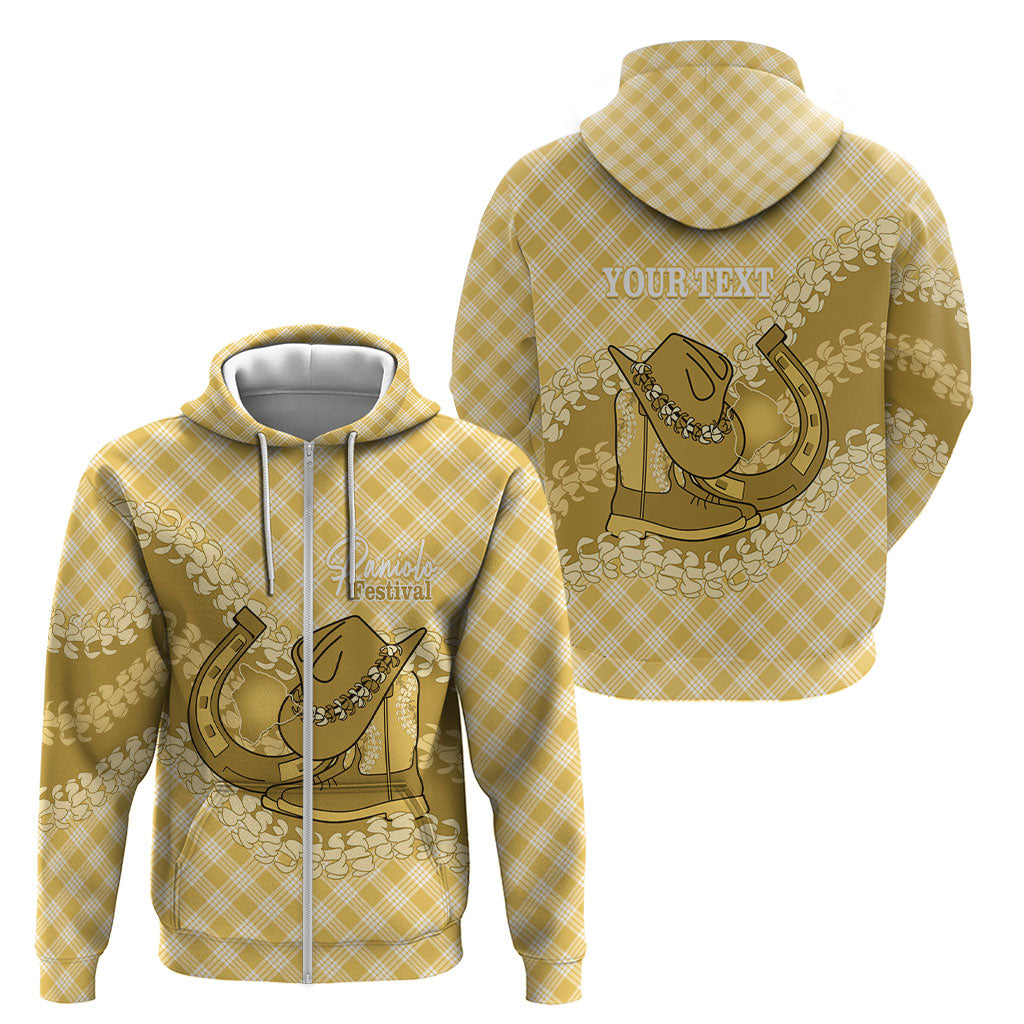 Melemele Hawaii Cowboy Palaka Motifs Personalised Zip Hoodie Paniolo Festival Puakenikeni Lei LT14 - Polynesian Pride