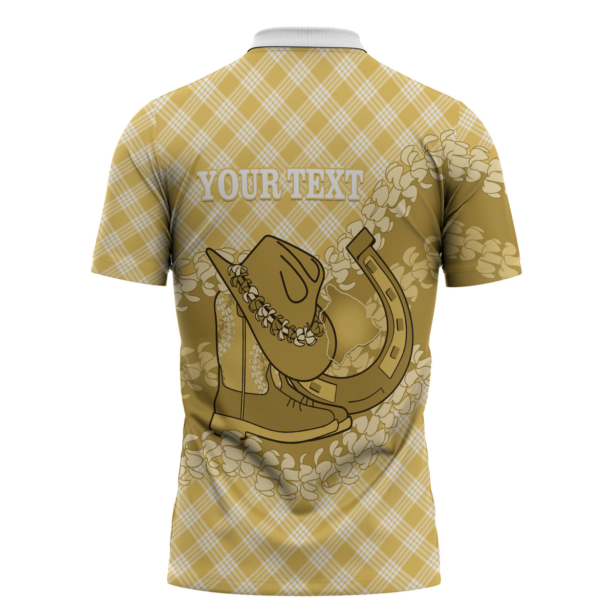 Melemele Hawaii Cowboy Palaka Motifs Personalised Zipper Polo Shirt Paniolo Festival Puakenikeni Lei LT14 - Polynesian Pride