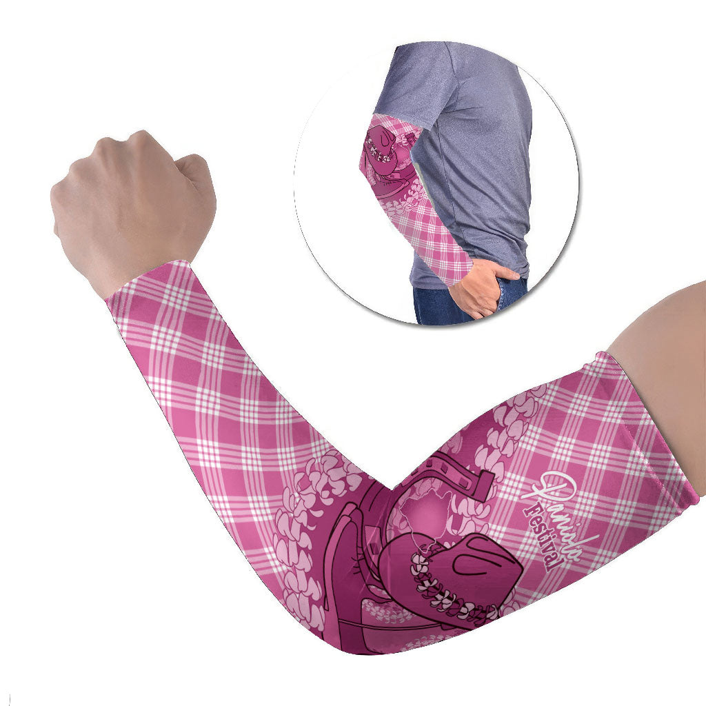 Alaka Hawaii Cowboy Palaka Motifs Personalised Arm Sleeves Paniolo Festival Puakenikeni Lei LT14 Set of 2 Pink - Polynesian Pride