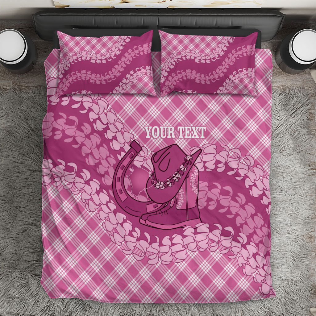 Alaka Hawaii Cowboy Palaka Motifs Personalised Bedding Set Paniolo Festival Puakenikeni Lei LT14 Pink - Polynesian Pride