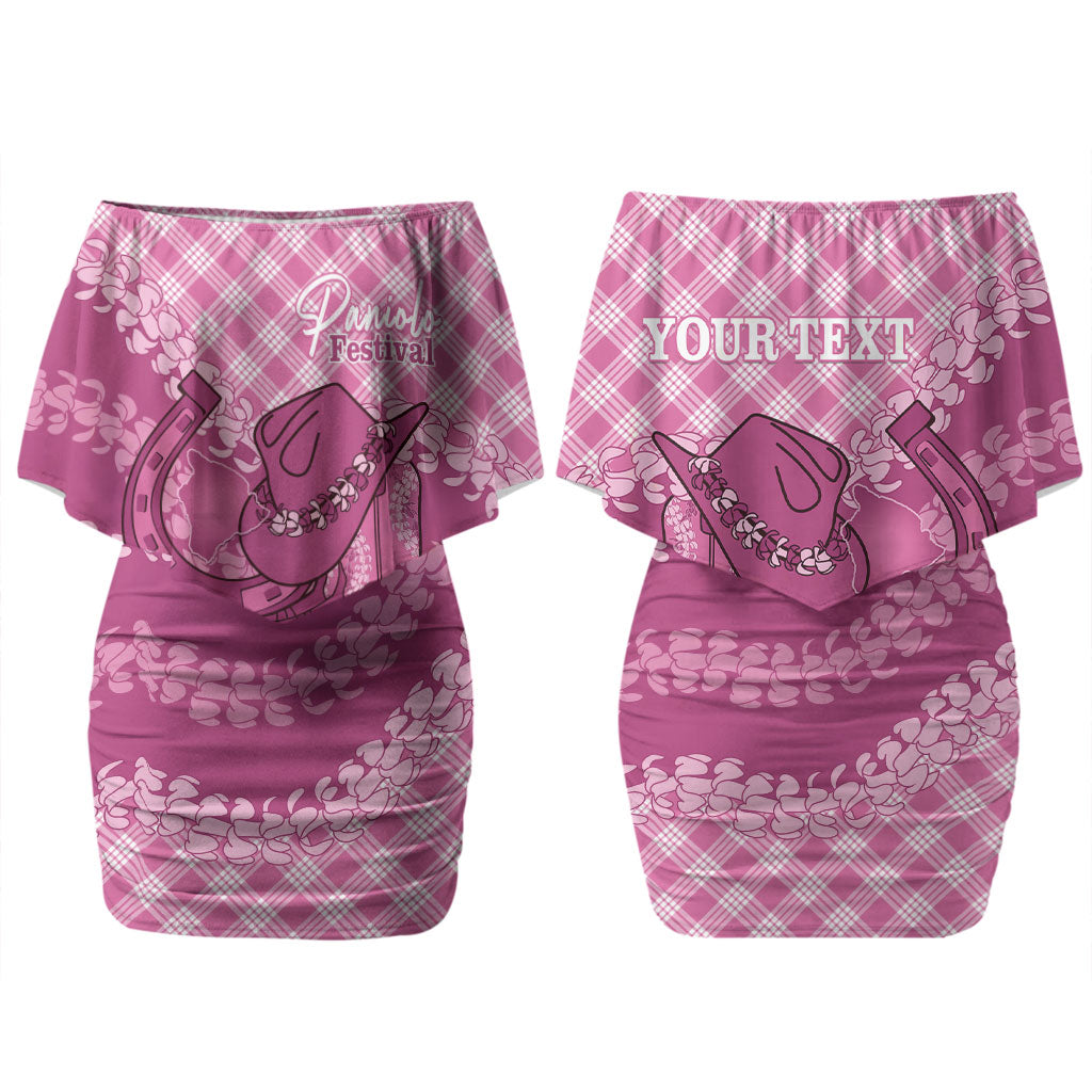 Alaka Hawaii Cowboy Palaka Motifs Personalised Couples Matching Off Shoulder Short Dress and Long Sleeve Button Shirt Paniolo Festival Puakenikeni Lei LT14 - Polynesian Pride