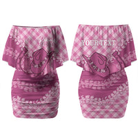Alaka Hawaii Cowboy Palaka Motifs Personalised Couples Matching Off Shoulder Short Dress and Long Sleeve Button Shirt Paniolo Festival Puakenikeni Lei LT14 - Polynesian Pride