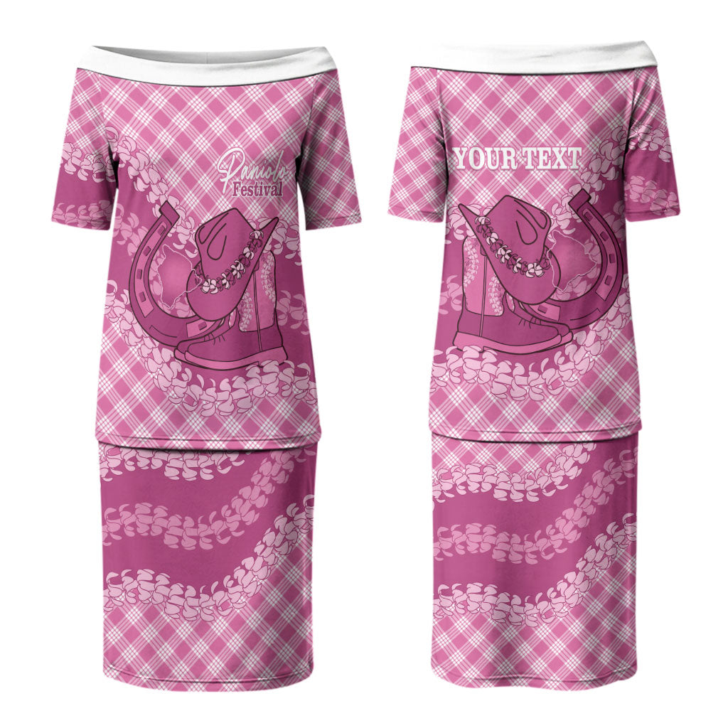 Alaka Hawaii Cowboy Palaka Motifs Personalised Couples Matching Puletasi and Long Sleeve Button Shirt Paniolo Festival Puakenikeni Lei LT14 - Polynesian Pride