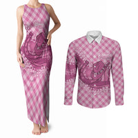 Alaka Hawaii Cowboy Palaka Motifs Personalised Couples Matching Tank Maxi Dress and Long Sleeve Button Shirt Paniolo Festival Puakenikeni Lei LT14 Pink - Polynesian Pride