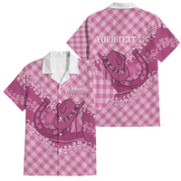 Alaka Hawaii Cowboy Palaka Motifs Personalised Family Matching Long Sleeve Bodycon Dress and Hawaiian Shirt Paniolo Festival Puakenikeni Lei LT14 Dad's Shirt - Short Sleeve Pink - Polynesian Pride