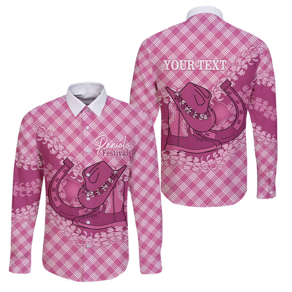 Alaka Hawaii Cowboy Palaka Motifs Personalised Family Matching Puletasi and Hawaiian Shirt Paniolo Festival Puakenikeni Lei LT14 Dad's Shirt - Long Sleeve Pink - Polynesian Pride