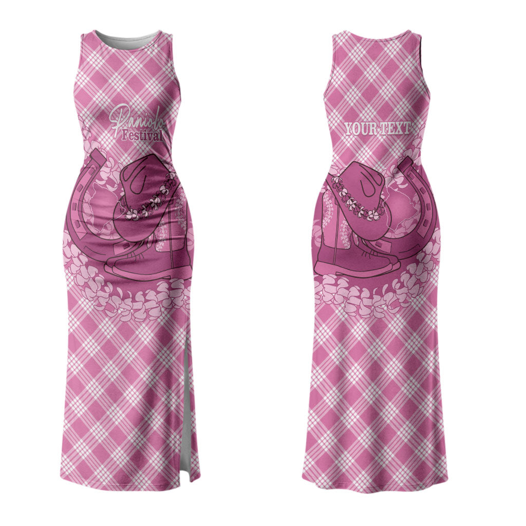 Alaka Hawaii Cowboy Palaka Motifs Personalised Family Matching Tank Maxi Dress and Hawaiian Shirt Paniolo Festival Puakenikeni Lei LT14 Mom's Dress Pink - Polynesian Pride