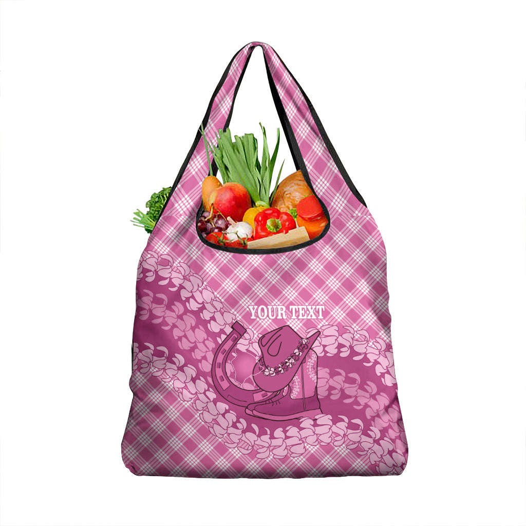 Alaka Hawaii Cowboy Palaka Motifs Personalised Grocery Bag Paniolo Festival Puakenikeni Lei LT14 1-pack One Size Pink - Polynesian Pride