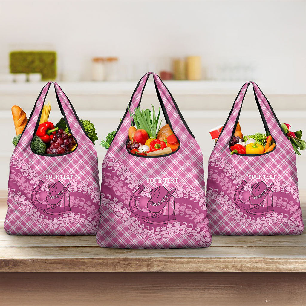 Alaka Hawaii Cowboy Palaka Motifs Personalised Grocery Bag Paniolo Festival Puakenikeni Lei LT14 3-pack One Size Pink - Polynesian Pride