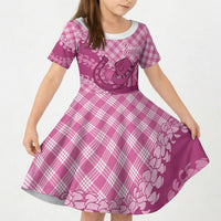 Alaka Hawaii Cowboy Palaka Motifs Personalised Kid Short Sleeve Dress Paniolo Festival Puakenikeni Lei LT14 KID Pink - Polynesian Pride