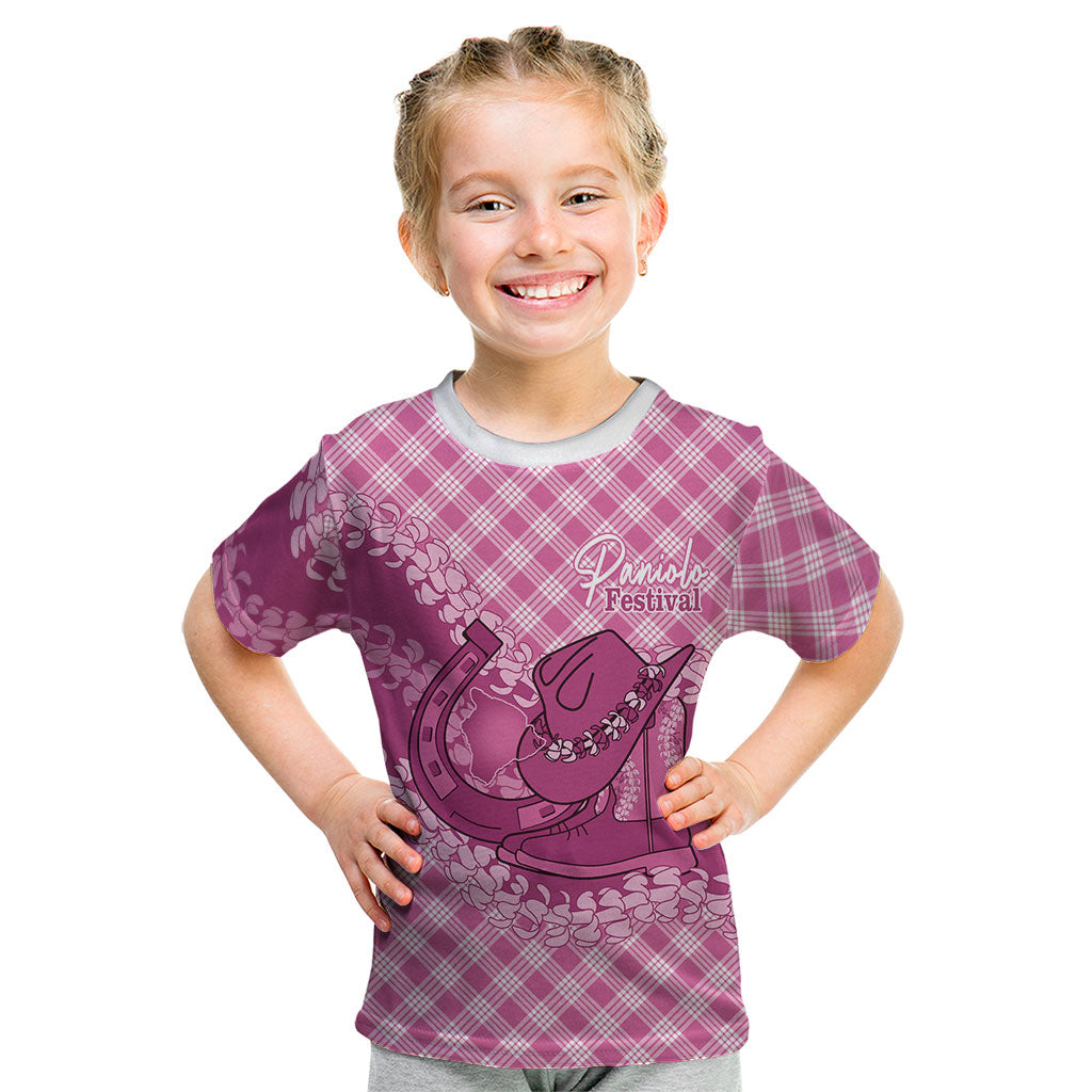 Alaka Hawaii Cowboy Palaka Motifs Personalised Kid T Shirt Paniolo Festival Puakenikeni Lei LT14 Pink - Polynesian Pride
