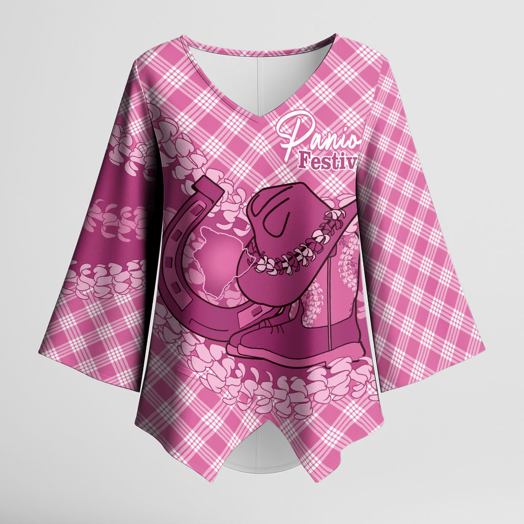 Alaka Hawaii Cowboy Palaka Motifs Personalised Kimono Sleeve Blouse Paniolo Festival Puakenikeni Lei LT14 Female Pink - Polynesian Pride