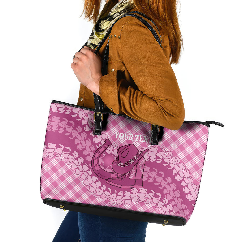 Alaka Hawaii Cowboy Palaka Motifs Personalised Leather Tote Bag Paniolo Festival Puakenikeni Lei LT14 Pink - Polynesian Pride