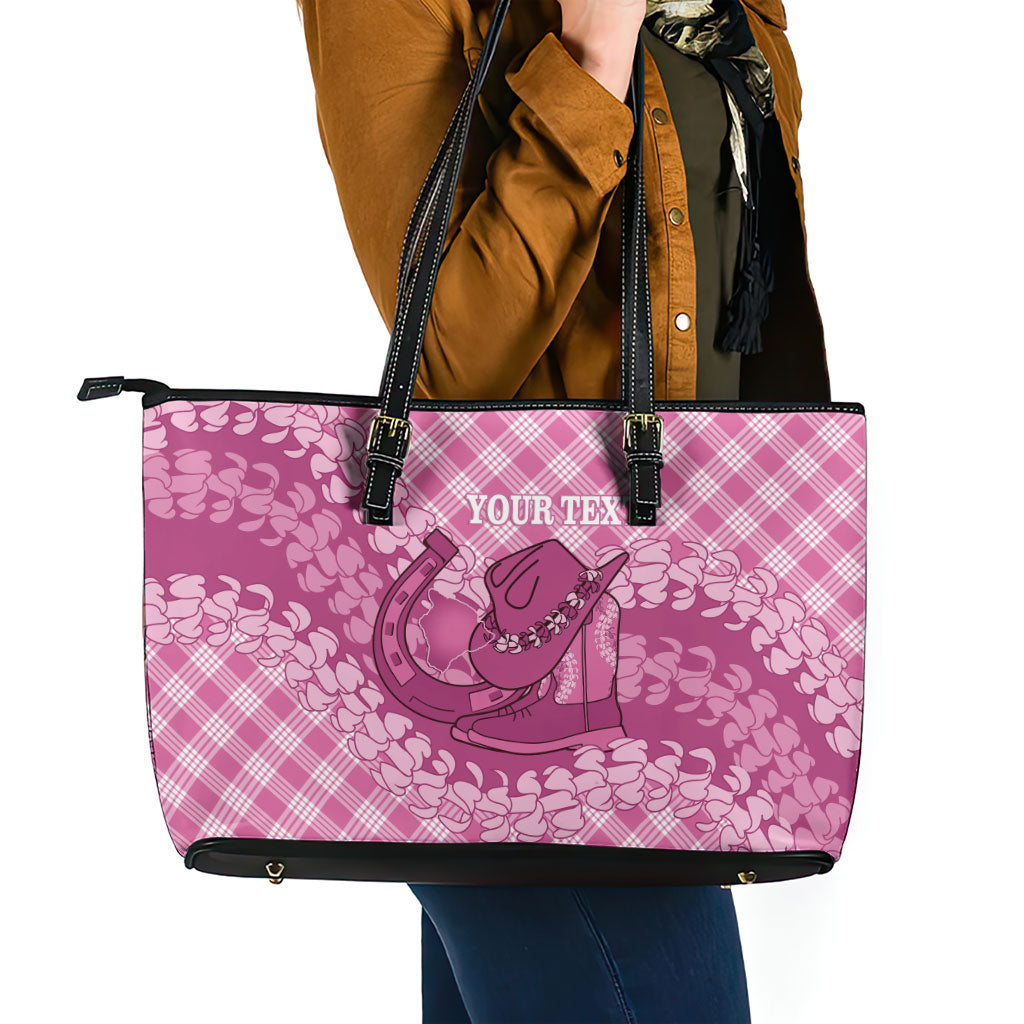 Alaka Hawaii Cowboy Palaka Motifs Personalised Leather Tote Bag Paniolo Festival Puakenikeni Lei LT14 - Polynesian Pride
