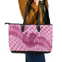 Alaka Hawaii Cowboy Palaka Motifs Personalised Leather Tote Bag Paniolo Festival Puakenikeni Lei LT14 - Polynesian Pride